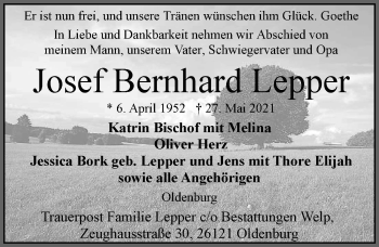 Traueranzeige von Josef Bernhard Lepper von Nordwest-Zeitung