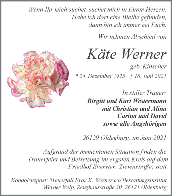 Traueranzeige von Käte Werner von Nordwest-Zeitung