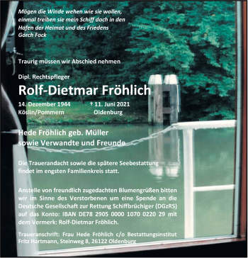 Traueranzeige von Rolf-Dietmar Fröhlich von Nordwest-Zeitung