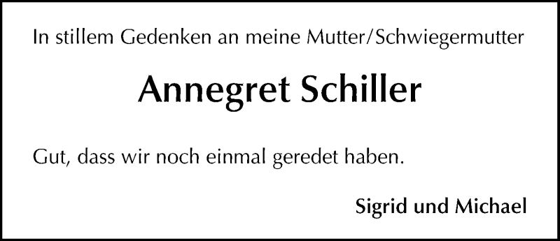  Traueranzeige für Annegret Schiller vom 08.07.2021 aus Nordwest-Zeitung