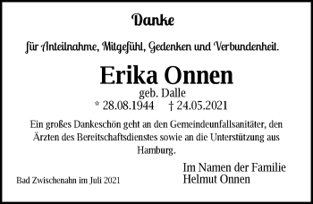 Traueranzeige von Erika Onnen von Nordwest-Zeitung
