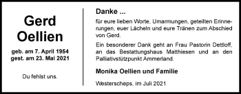 Traueranzeige von Gerd Oellien von Nordwest-Zeitung