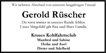 Traueranzeige von Gerold Rüscher von Nordwest-Zeitung
