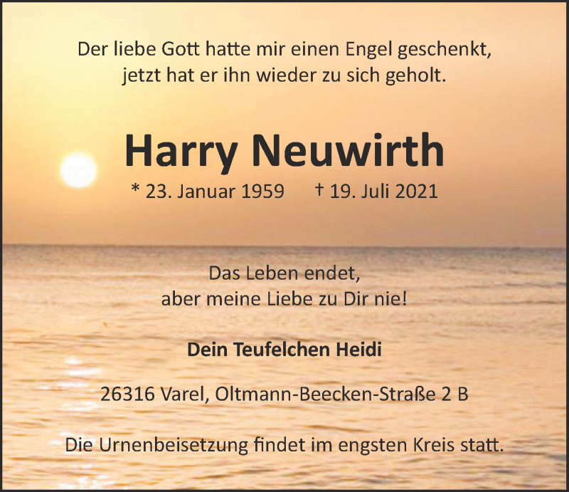  Traueranzeige für Harry Neuwirth vom 24.07.2021 aus Nordwest-Zeitung