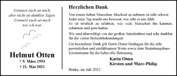 Traueranzeige von Helmut Otten von Nordwest-Zeitung