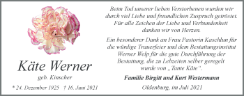 Traueranzeige von Käte Werner von Nordwest-Zeitung