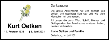 Traueranzeige von Kurt Oetken von Nordwest-Zeitung