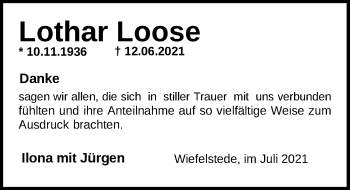 Traueranzeige von Lothar Loose von Nordwest-Zeitung