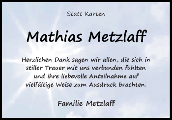 Traueranzeige von Mathias Metzlaff von Nordwest-Zeitung