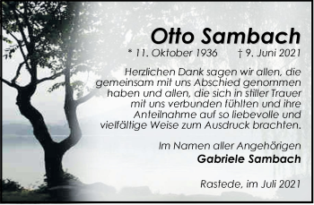 Traueranzeige von Otto Sambach von Nordwest-Zeitung