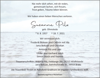 Traueranzeige von Susanne Pilz von Nordwest-Zeitung