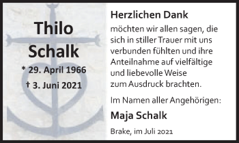 Traueranzeige von Thilo Schalk von Nordwest-Zeitung