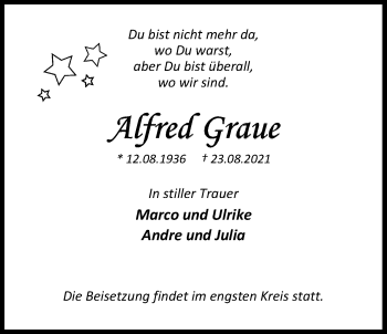 Traueranzeige von Alfred Graue von Nordwest-Zeitung