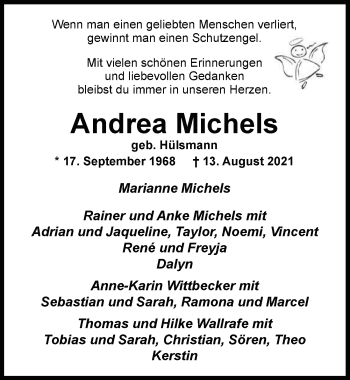 Traueranzeige von Andrea Michels von Nordwest-Zeitung