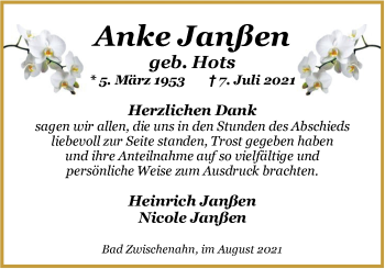 Traueranzeige von Anke Janßen von Nordwest-Zeitung