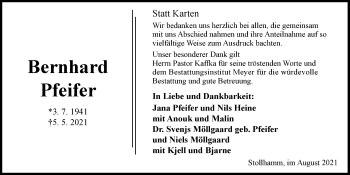 Traueranzeige von Bernhard Pfeifer von Nordwest-Zeitung