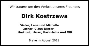 Traueranzeige von Dirk Kostrzewa von Nordwest-Zeitung