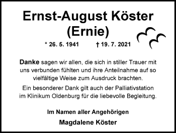 Traueranzeige von Ernst-August Köster von Nordwest-Zeitung