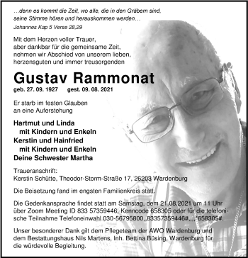 Traueranzeige von Gustav Rammonat von Nordwest-Zeitung