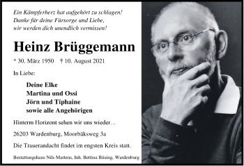 Traueranzeige von Heinz Brüggemann von Nordwest-Zeitung