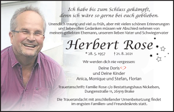 Traueranzeige von Herbert Rose von Nordwest-Zeitung