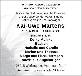 Traueranzeige von Kai-Uwe Martens von Nordwest-Zeitung