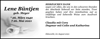 Traueranzeige von Lene Büntjen von Nordwest-Zeitung