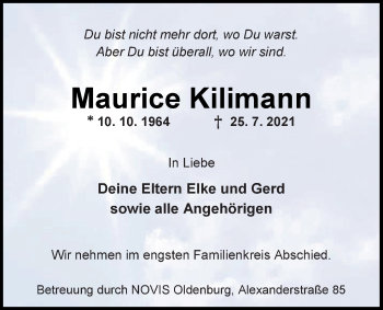 Traueranzeige von Maurice Kilimann von Nordwest-Zeitung