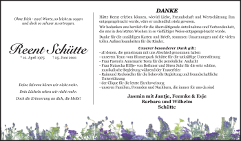 Traueranzeige von Reent Schütte von Nordwest-Zeitung