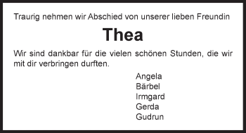 Traueranzeige von Thea Paulus von Nordwest-Zeitung