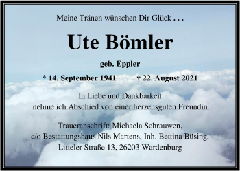 Traueranzeige von Ute Bömler von Nordwest-Zeitung