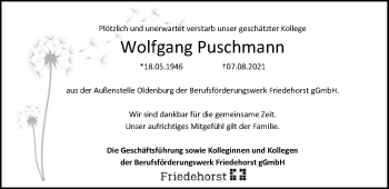 Traueranzeige von Wolfgang Puschmann von Nordwest-Zeitung