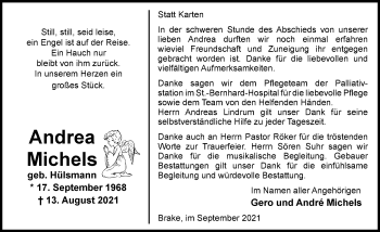 Traueranzeige von Andrea Michels von Nordwest-Zeitung