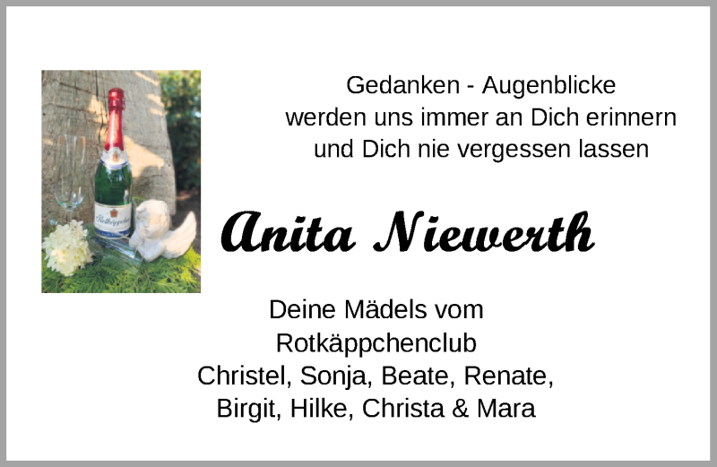  Traueranzeige für Anita Niewerth vom 02.09.2021 aus Nordwest-Zeitung
