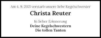 Traueranzeige von Christa Reuter von Nordwest-Zeitung