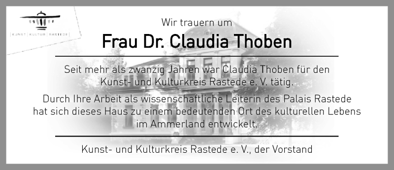  Traueranzeige für Claudia Thoben vom 15.09.2021 aus Nordwest-Zeitung