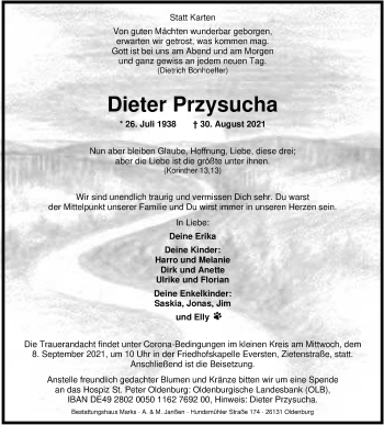 Traueranzeige von Dieter Przysucha von Nordwest-Zeitung