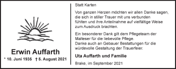 Traueranzeige von Erwin Auffarth von Nordwest-Zeitung