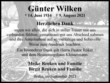 Traueranzeige von Günter Wilken von Nordwest-Zeitung