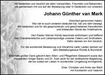 Traueranzeige von Günther van Mark von Nordwest-Zeitung