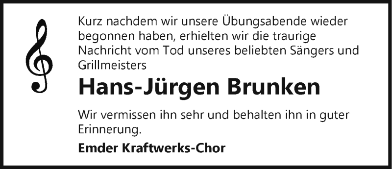  Traueranzeige für Hans-Jürgen Brunken vom 29.09.2021 aus Emder Zeitung