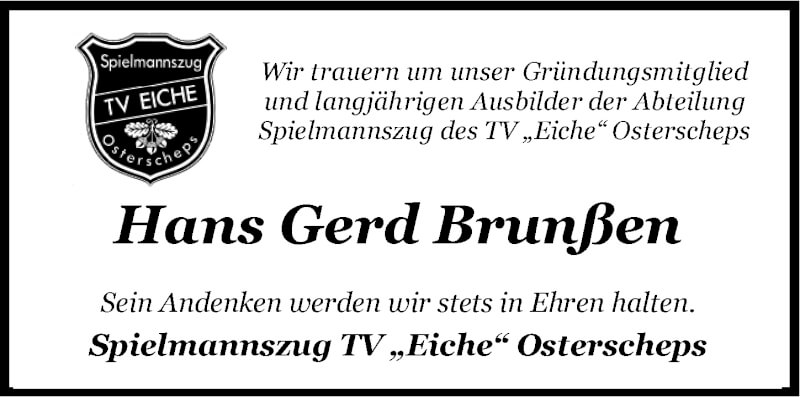  Traueranzeige für Hans Gerd Brunßen vom 25.09.2021 aus Nordwest-Zeitung