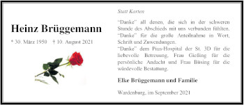 Traueranzeige von Heinz Brüggemann von Nordwest-Zeitung