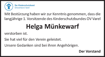 Traueranzeige von Helga Münkewarf von Nordwest-Zeitung