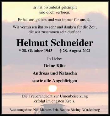 Traueranzeige von Helmut Schneider von Nordwest-Zeitung