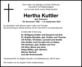 Traueranzeige von Hertha Kuttler von Nordwest-Zeitung