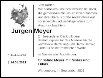 Traueranzeige von Jürgen Meyer von Nordwest-Zeitung