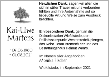 Traueranzeige von Kai-Uwe Martens von Nordwest-Zeitung