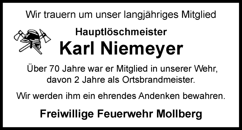  Traueranzeige für Karl Niemeyer vom 15.09.2021 aus Nordwest-Zeitung