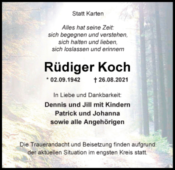 Traueranzeige von Rüdiger Koch von Nordwest-Zeitung